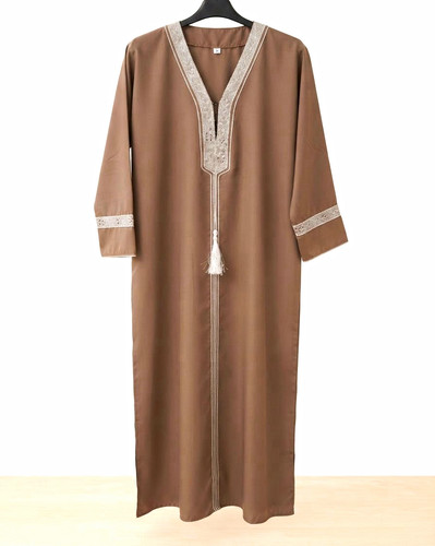 Taupe silk moroccan kaftan - taupe,
