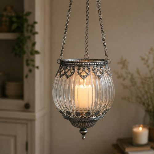 Glass hanging ribbed tea - hanging, light