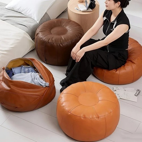 Leather pouffe footstool - leather,