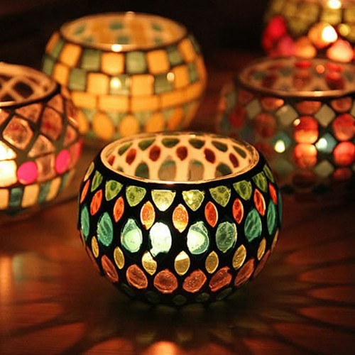Moroccan mosaic glass votive - moroccan,